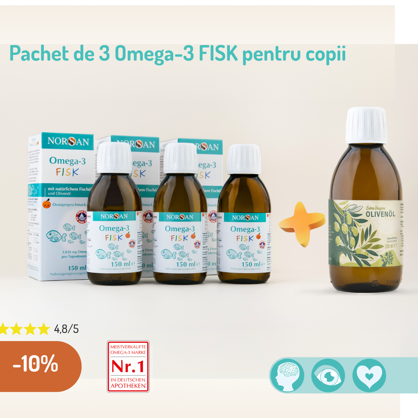 Pachet Promotional 3 x Norsan Fisk Oil + Ulei masline 200 ml