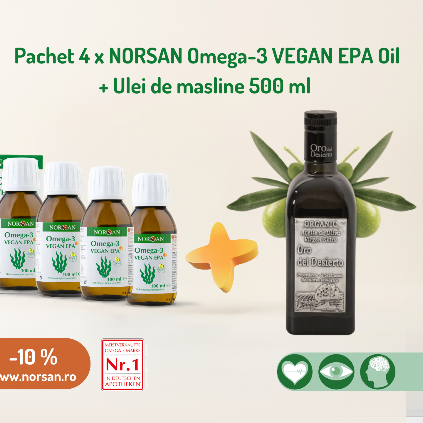 Pachet Promotional 4 x Norsan Vegan EPA Oil + Ulei masline 500 ml