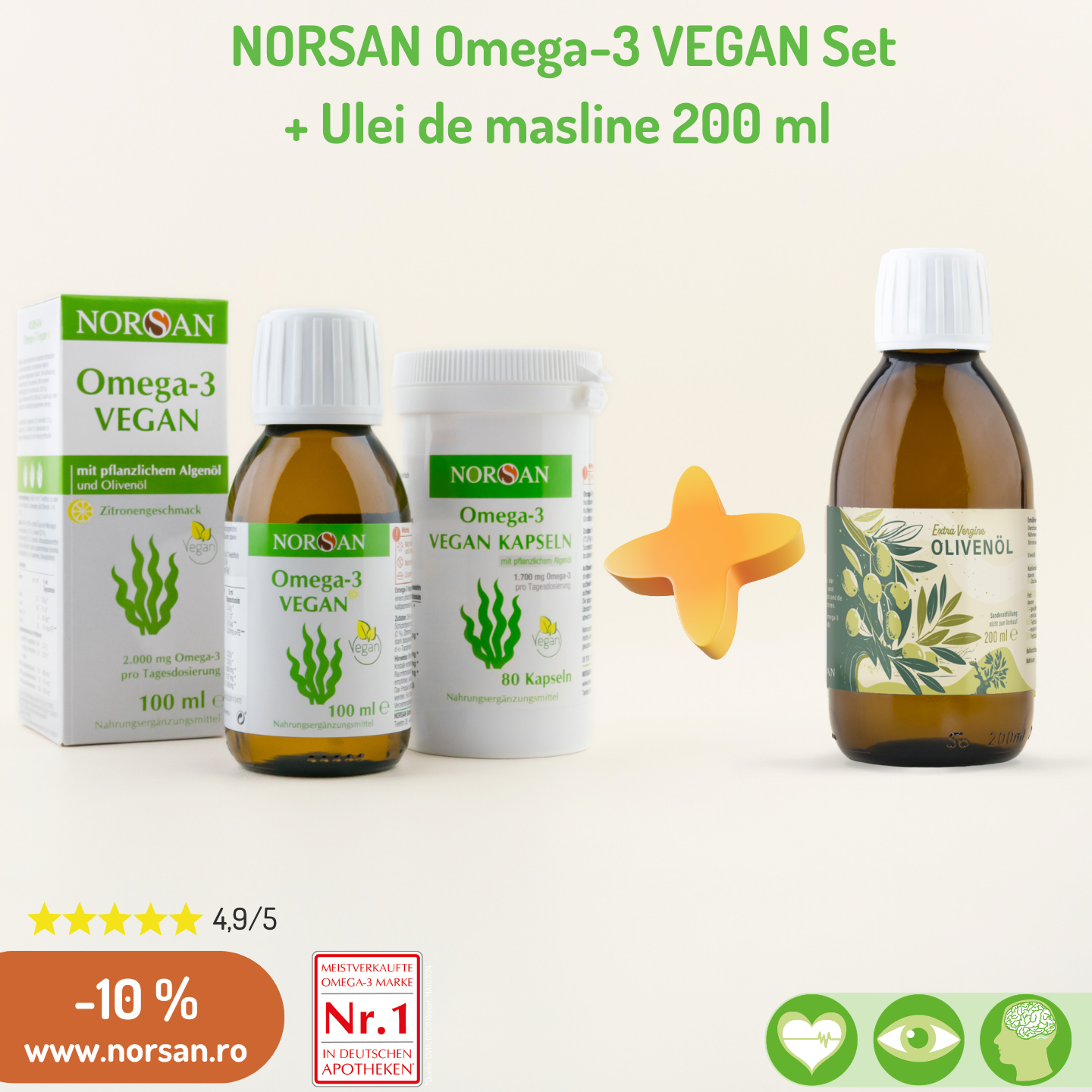 Pachet promotional NORSAN Vegan OIL+Capsule + Ulei de masline 200 ml