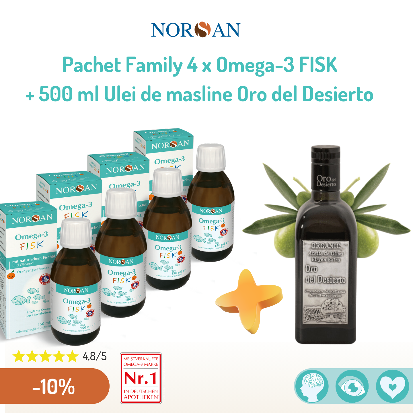 Pachet Promotional 4 x Norsan Fisk Oil + Ulei masline 500 ml