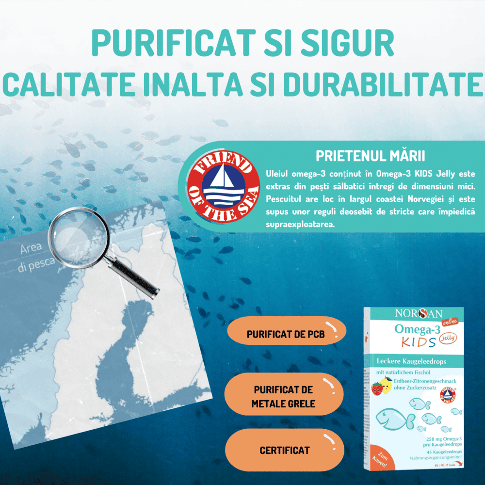 NORSAN Omega 3 FISK jeleuri, cutie cu 45 de jeleuri