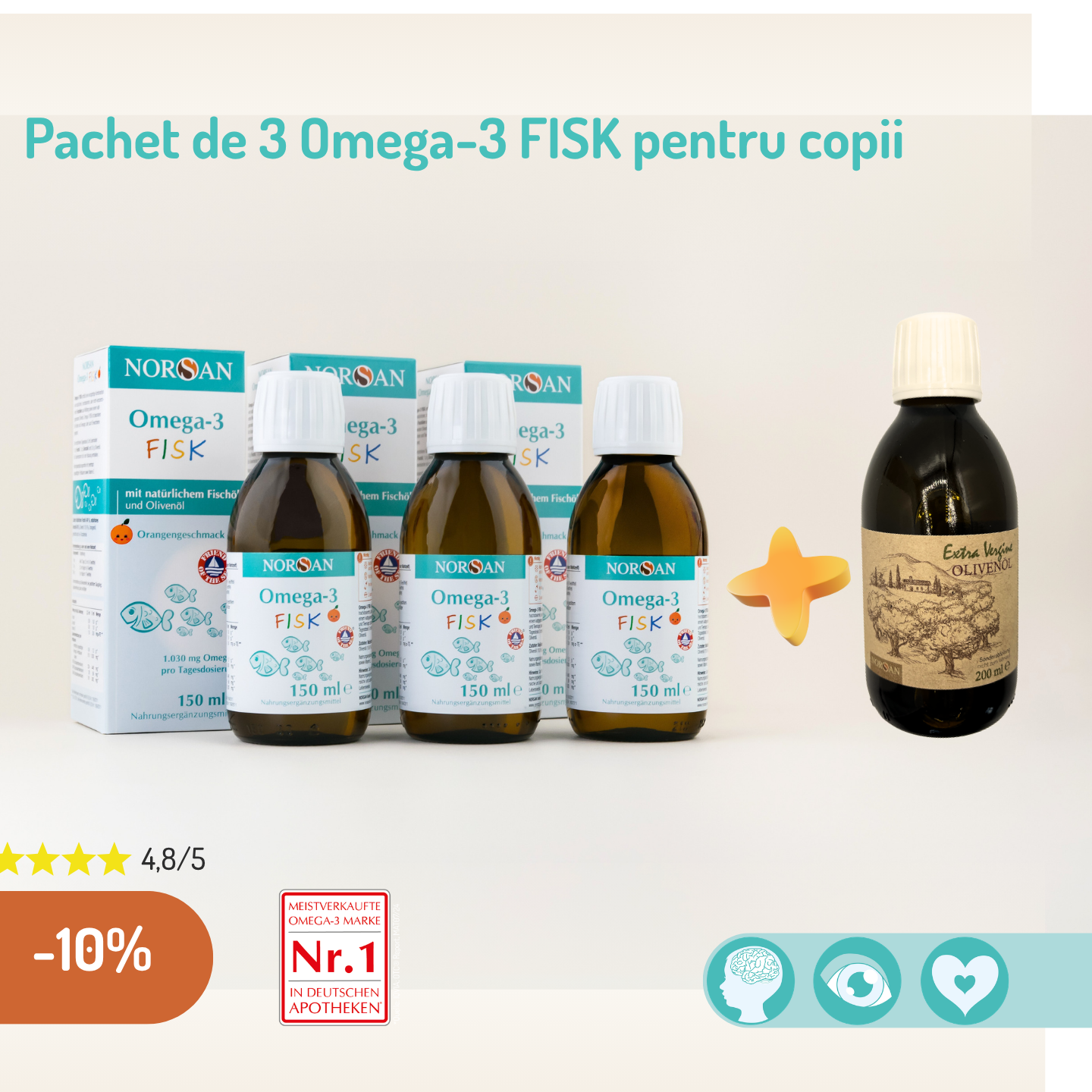 Pachet Promotional 3 x Norsan Fisk Oil + Ulei masline 200 ml