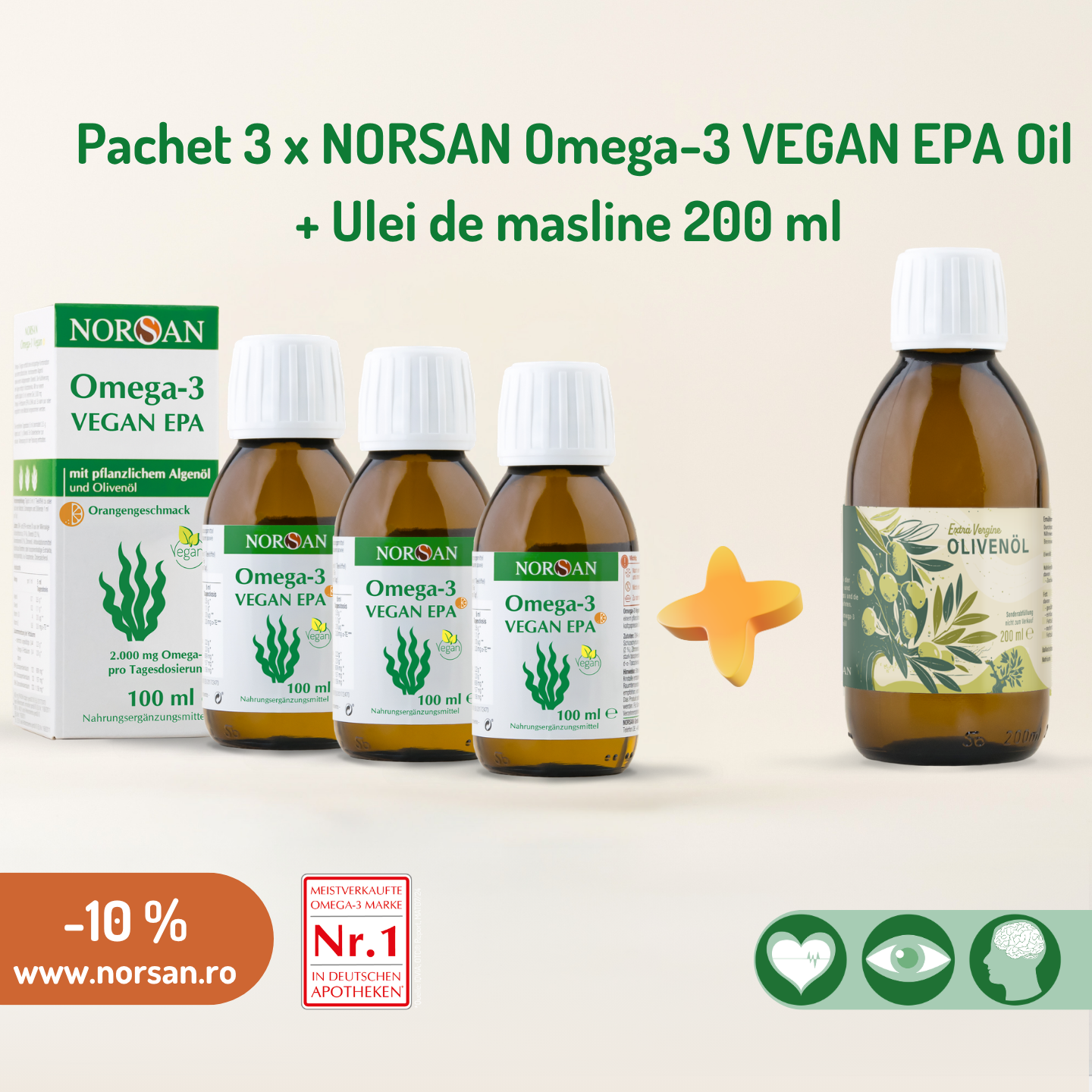 Pachet Promotional 3 x Norsan Vegan EPA Oil + Ulei masline 200 ml